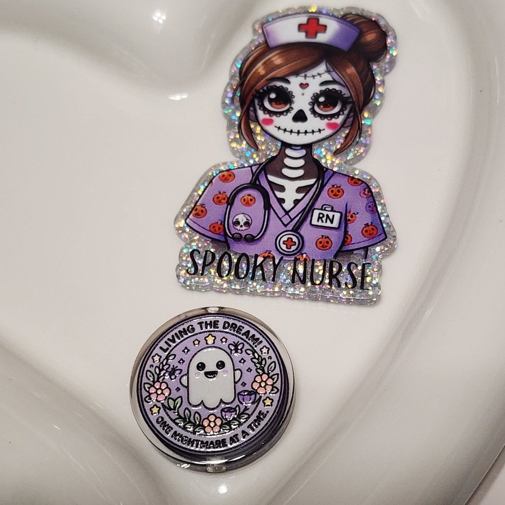 Spooky Nurse Flatback Focal Bead Ghost Beaded Pen Badge Keychain Halloween